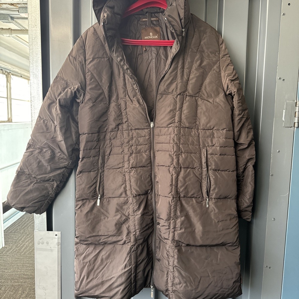 Vintage MONCLER Down Puffer Jacket  Quilted Women's long Coat Brown Size 5